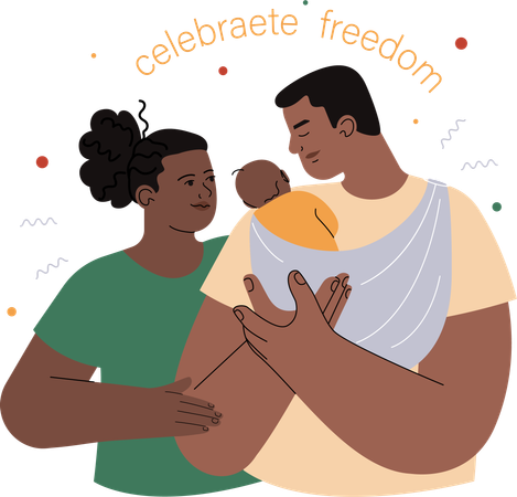 Família celebrando a liberdade  Ilustração