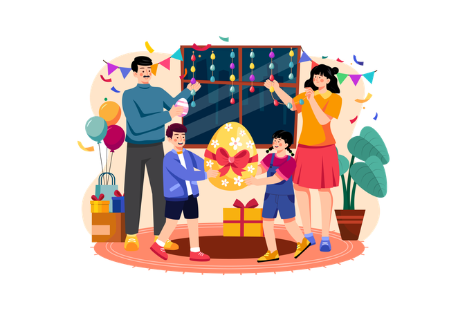 Família celebrando a Páscoa juntos  Ilustração