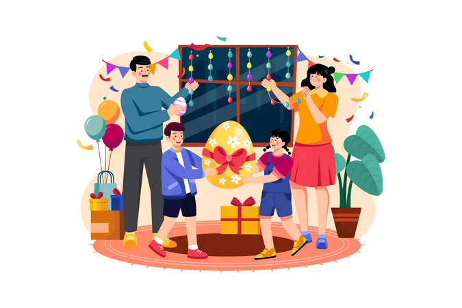 Família celebrando a Páscoa juntos  Ilustração