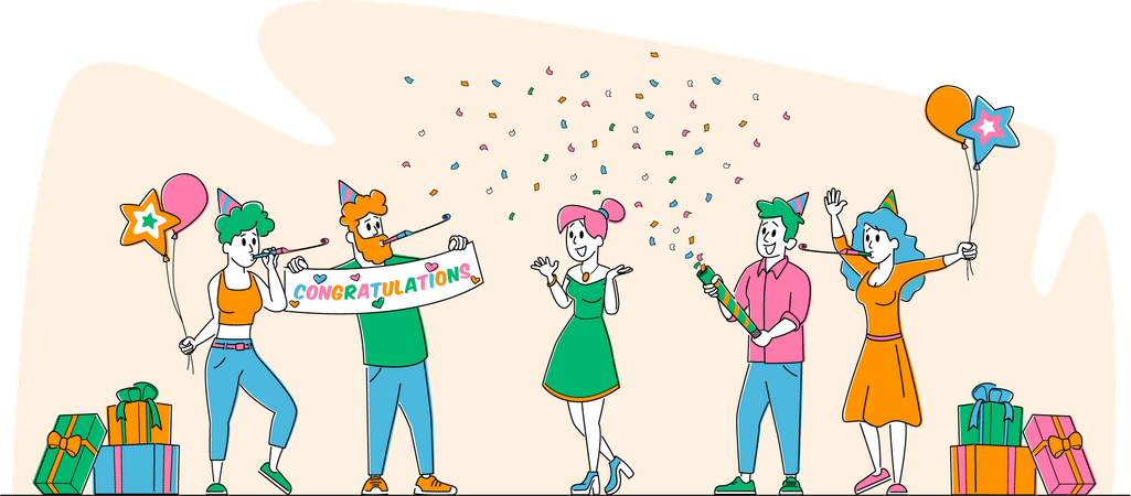 Familia celebrando sorpresa de cumpleaños  Ilustración