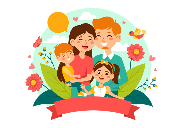 Familia celebrando el día de la familia.  Ilustración