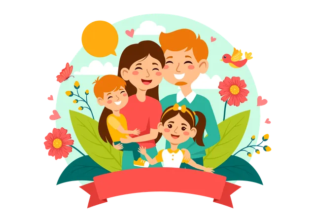 Familia celebrando el día de la familia.  Ilustración