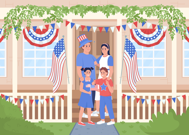 Familia celebrando el día de la independencia americana  Ilustración