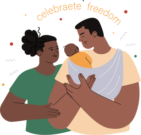 Familia celebrando la libertad  Ilustración