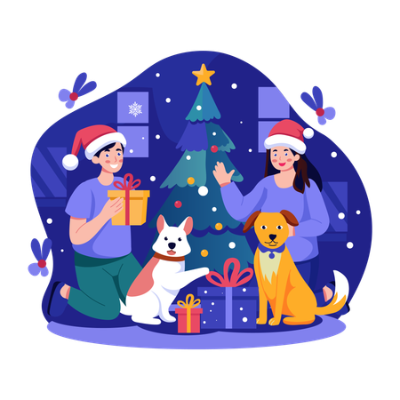 Familia celebrando la navidad  Ilustración