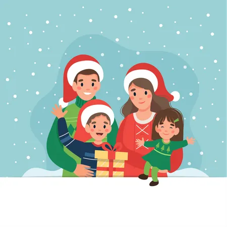 Familia celebrando la navidad  Ilustración