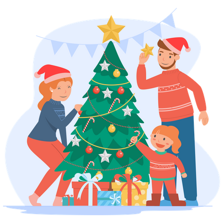 Familia celebrando la Navidad juntos  Ilustración