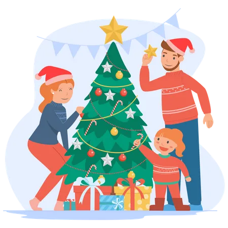 Familia celebrando la Navidad juntos  Ilustración