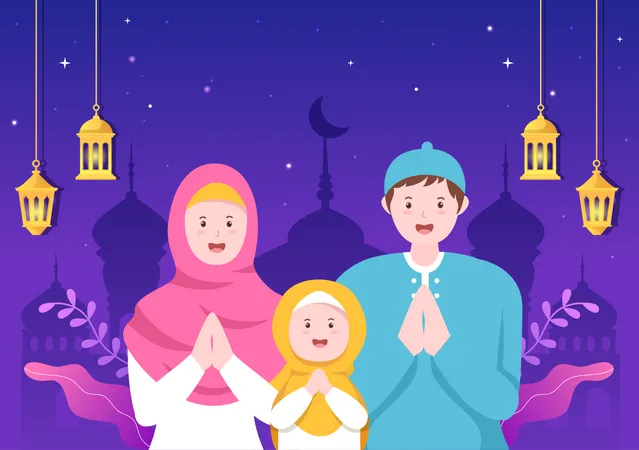 Familia celebrando Muharram  Ilustración