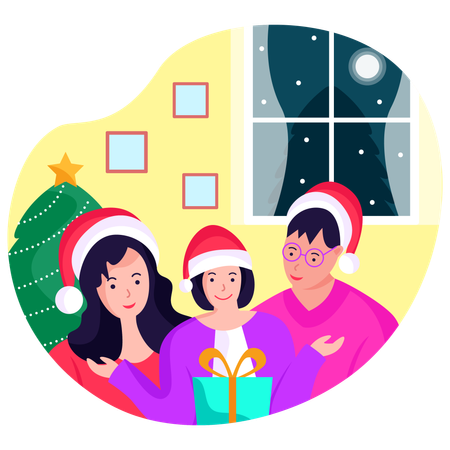 Familia celebrando la navidad  Ilustración