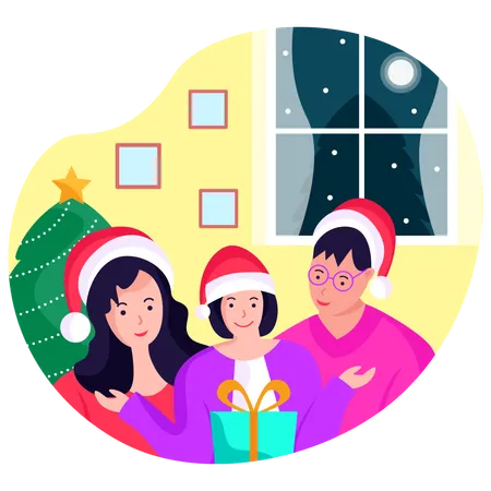 Familia celebrando la navidad  Ilustración