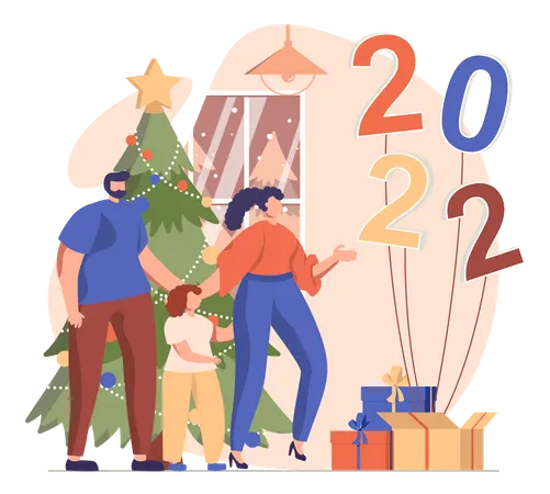 Família comemorando o natal  Ilustração