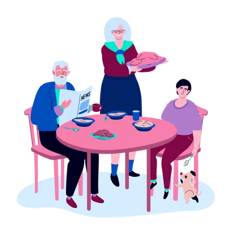 Familia cenando  Ilustración