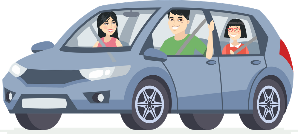 Família chinesa no carro  Ilustração