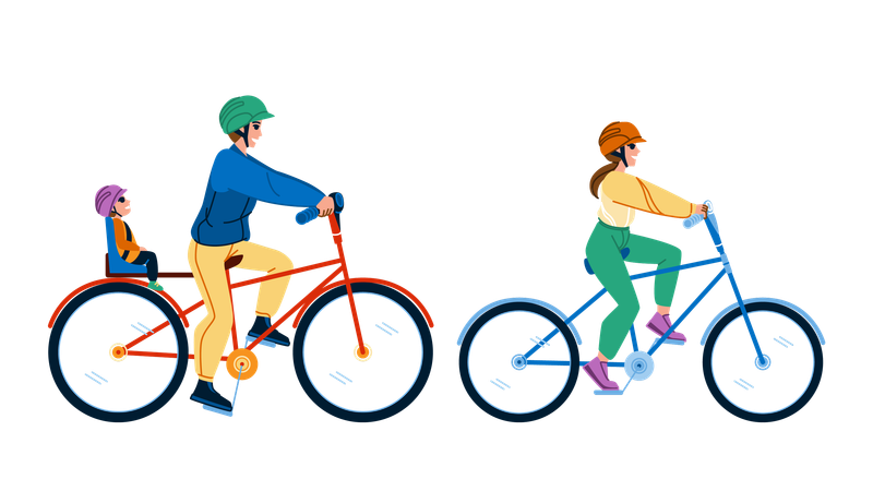 Família andando de bicicleta juntos  Ilustração