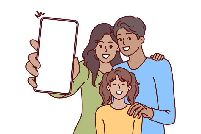 Família tira selfie junta  Ilustração