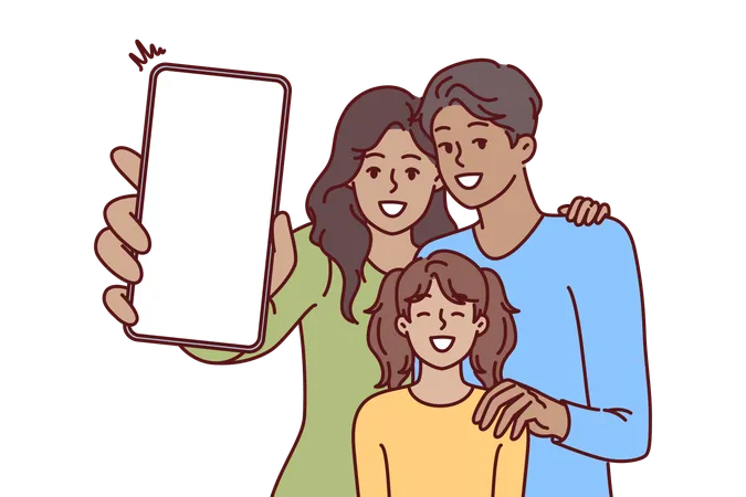 Familia hace clic en selfie juntos  Ilustración