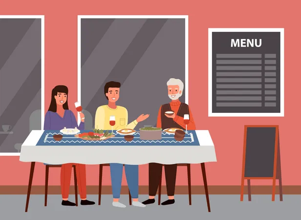 Família comendo comida georgiana  Ilustração