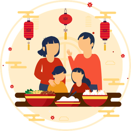 Família comendo junto  Ilustração