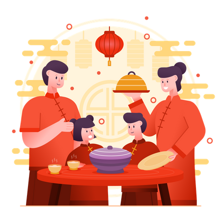 Família comendo junto  Ilustração