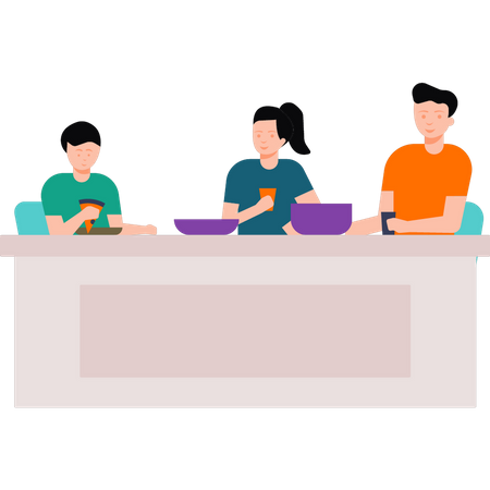 Família comendo em restaurante  Ilustração