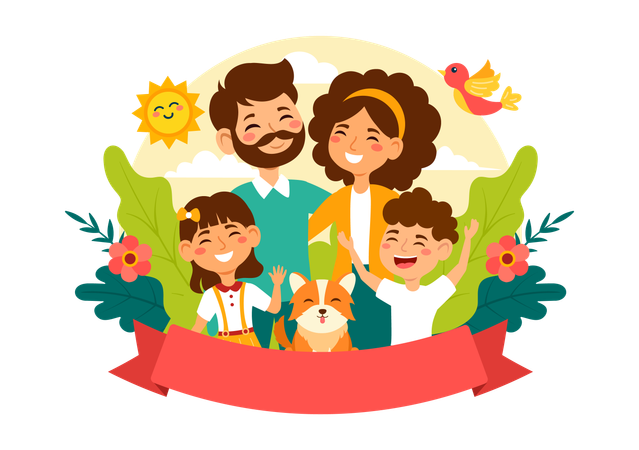 Celebración en Familia con Felicidad y Amor  Ilustración