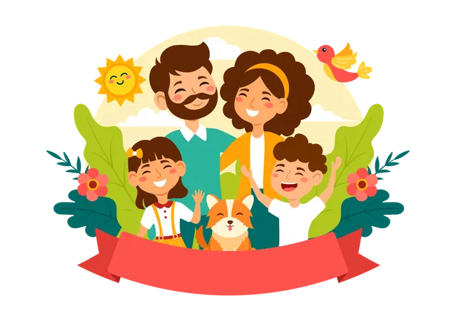 Celebración en Familia con Felicidad y Amor  Ilustración