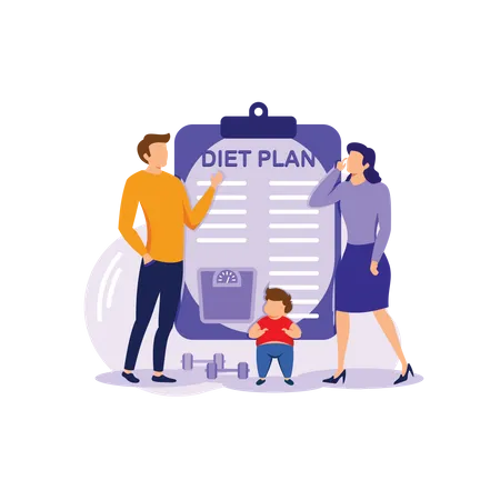 Familia con plan de dieta  Ilustración