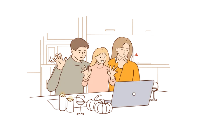 Família conversando por videochamada  Ilustração