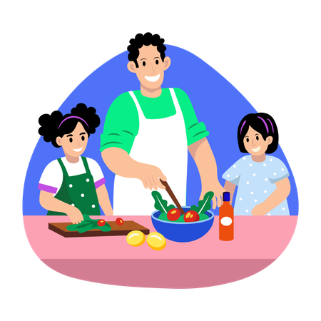 Família cozinhando comida com crianças  Ilustração