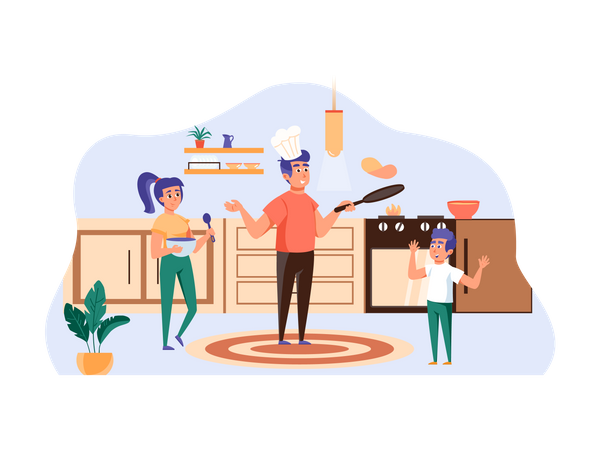 Família cozinhando refeição juntos  Ilustração