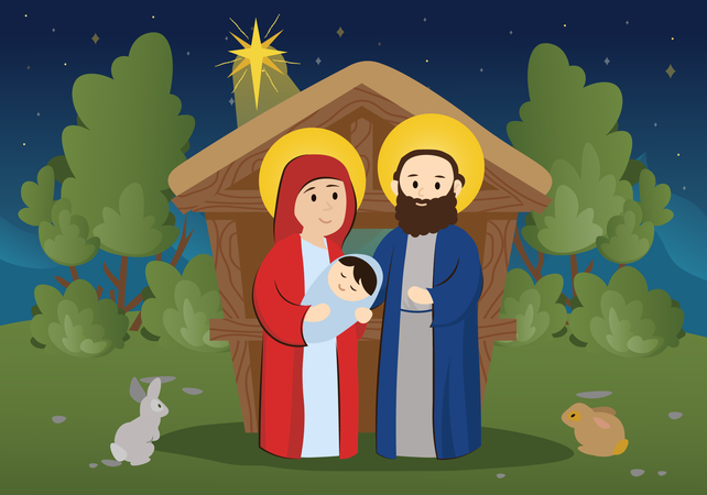 Família cristã abençoada com jesus  Ilustração