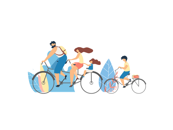 Família curtindo andar de bicicleta  Ilustração