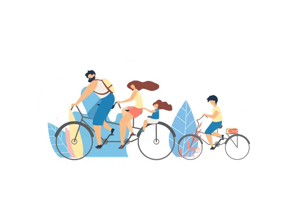 Família curtindo andar de bicicleta  Ilustração