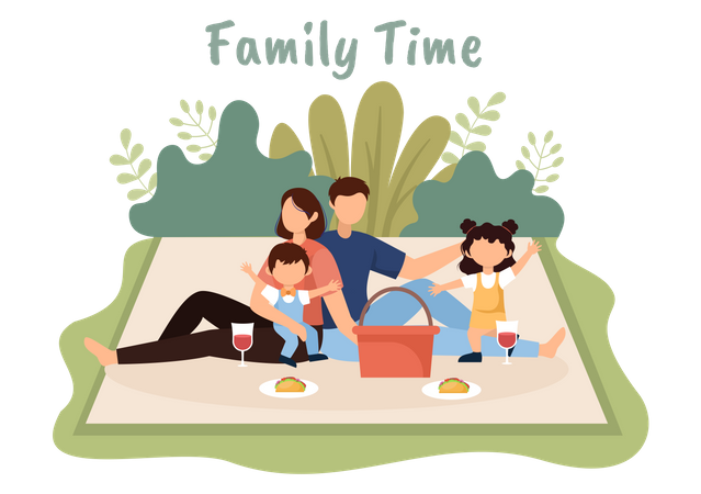 Família curtindo na hora do piquenique  Ilustração