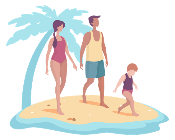 Família aproveitando o verão na praia  Ilustração