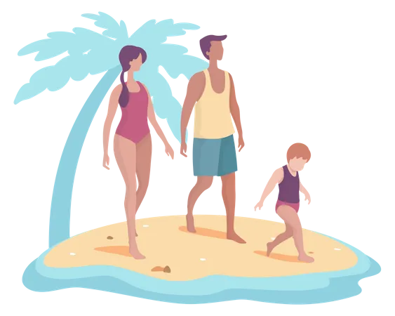 Família aproveitando o verão na praia  Ilustração