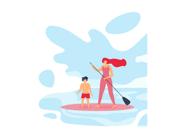 Família curtindo surf  Ilustração