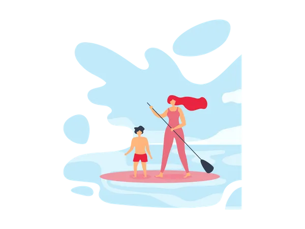 Família curtindo surf  Ilustração