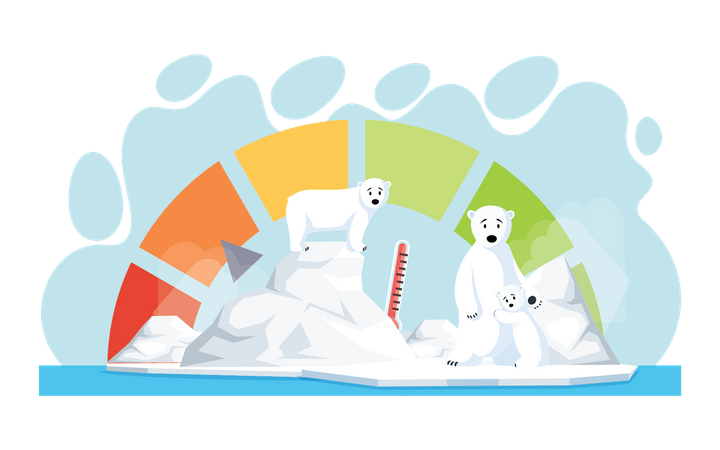 Familia de osos polares sufre altas temperaturas  Ilustración