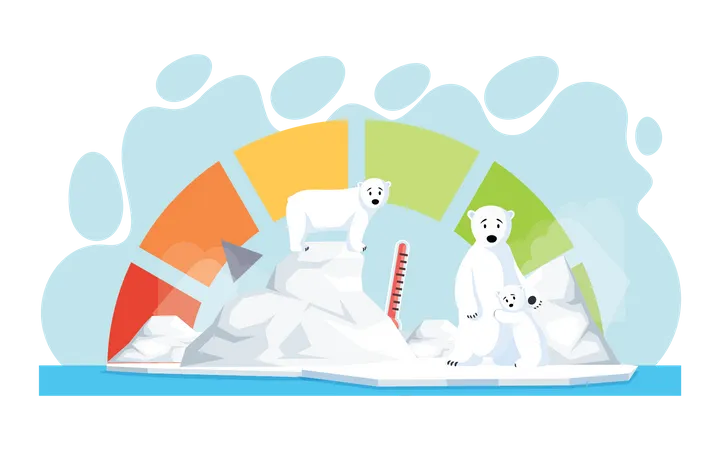 Familia de osos polares sufre altas temperaturas  Ilustración