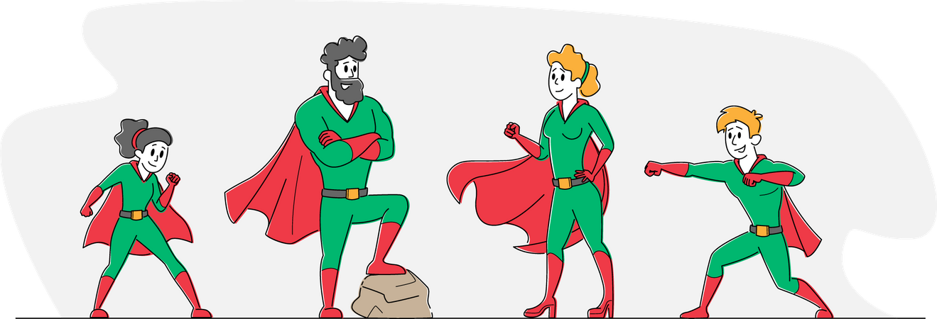 Família de super-heróis  Ilustração