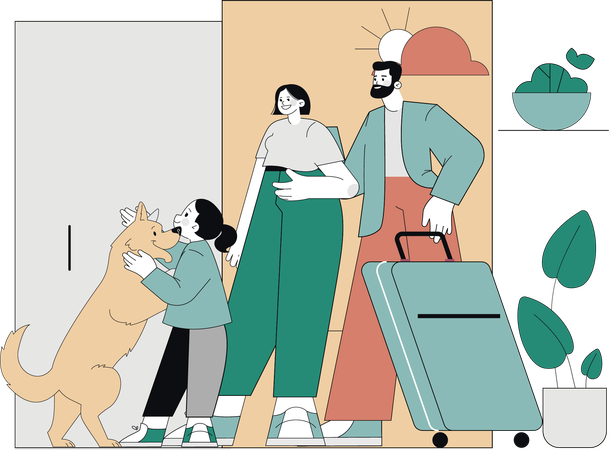 Família de volta para casa em viagem  Ilustração