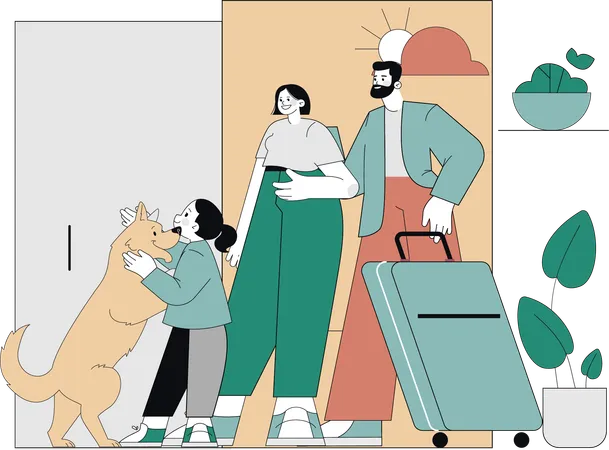 Família de volta para casa em viagem  Ilustração