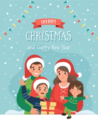 Família desejando feliz Natal  Ilustração