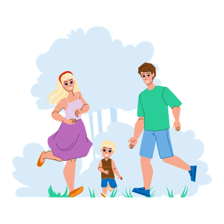 Familia disfrutando al aire libre  Ilustración
