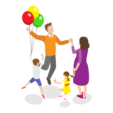 Familia disfrutando con globos  Ilustración