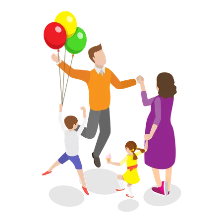 Familia disfrutando con globos  Ilustración