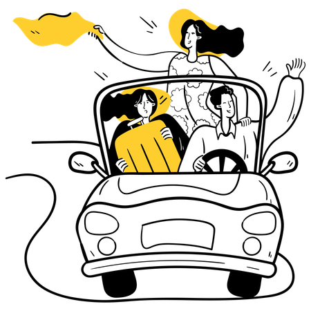 Familia disfrutando de un divertido viaje por carretera  Illustration