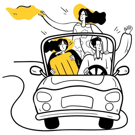 Familia disfrutando de un divertido viaje por carretera  Illustration